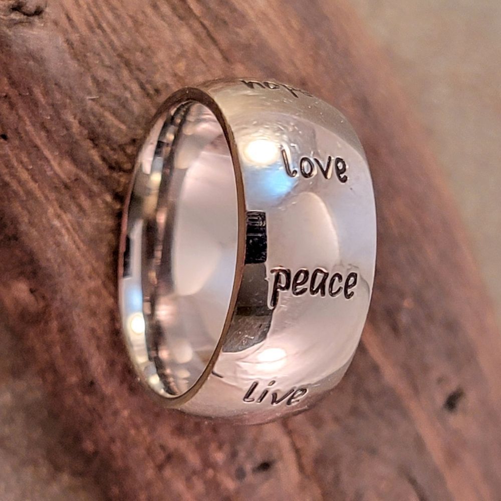 New Wide Nine Word Inspirational Stainless Steel Ring Band